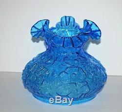 VINTAGE LARGE BEAUTIFUL FENTON POPPY BLUE GLASS RUFFLED LAMP SHADE. Shade Only