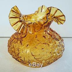 VTG Fenton Amber Ruffled Art Glass Poppy Hurricane Oil/Electric Lamp Shade