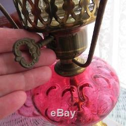 VTG Fenton CRANBERRY Victorian Boudoir LAMP Candy Ribbon Edge Coin Thumbprint