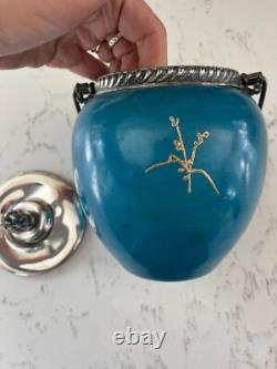 VTG Hand Painted Victoria Couple Washington Crown Milano Art Glass Jar VTG Hand Painted Victoria Couple Washington Crown Milano Art Glass Jar