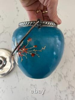 VTG Hand Painted Victoria Couple Washington Crown Milano Art Glass Jar VTG Hand Painted Victoria Couple Washington Crown Milano Art Glass Jar
