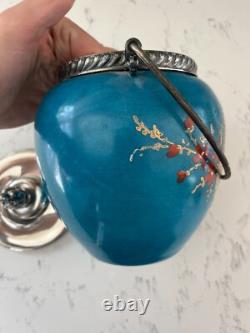 VTG Hand Painted Victoria Couple Washington Crown Milano Art Glass Jar VTG Hand Painted Victoria Couple Washington Crown Milano Art Glass Jar