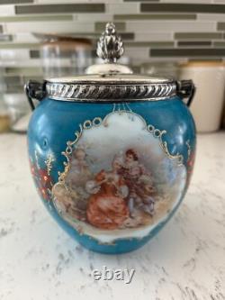 VTG Hand Painted Victoria Couple Washington Crown Milano Art Glass Jar VTG Hand Painted Victoria Couple Washington Crown Milano Art Glass Jar