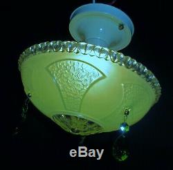 VTG VICTORIAN ART DECO ERA GREEN GLASS SHADE CEILING FIXTURE CHANDELIER 1930's