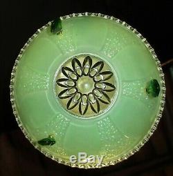 VTG VICTORIAN ART DECO ERA GREEN GLASS SHADE CEILING FIXTURE CHANDELIER 1930's