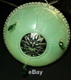 VTG VICTORIAN ART DECO ERA GREEN GLASS SHADE CEILING FIXTURE CHANDELIER 1930's