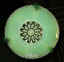 VTG VICTORIAN ART DECO ERA GREEN GLASS SHADE CEILING FIXTURE CHANDELIER 1930's