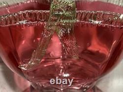 VTG. Victorian Art Glass Stevens & Williams Thorn Green Handle Cranberry Basket