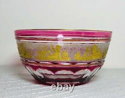 Val St Lambert Beaudoin Cranberry Cut to Clear Gold Putti Glass Dessert Bowl