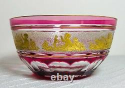 Val St Lambert Beaudoin Cranberry Cut to Clear Gold Putti Glass Dessert Bowl