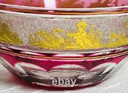 Val St Lambert Beaudoin Cranberry Cut to Clear Gold Putti Glass Dessert Bowl