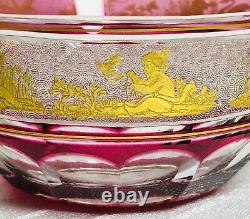 Val St Lambert Beaudoin Cranberry Cut to Clear Gold Putti Glass Dessert Bowl