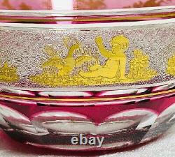 Val St Lambert Beaudoin Cranberry Cut to Clear Gold Putti Glass Dessert Bowl