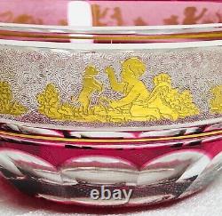 Val St Lambert Beaudoin Cranberry Cut to Clear Gold Putti Glass Dessert Bowl