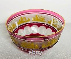 Val St Lambert Beaudoin Cranberry Cut to Clear Gold Putti Glass Dessert Bowl