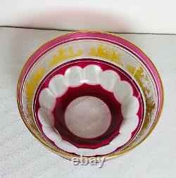 Val St Lambert Beaudoin Cranberry Cut to Clear Gold Putti Glass Dessert Bowl