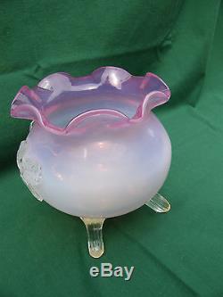 Vase Antique Cranberry Victorian Art Glass Footed Fluted Applied Flower Ruffle