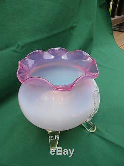 Vase Antique Cranberry Victorian Art Glass Footed Fluted Applied Flower Ruffle