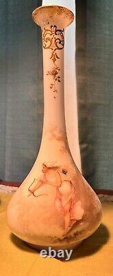 Vase Mt Washington Glass Colonial Ware Hand Painted Archer Nymph Signed REY