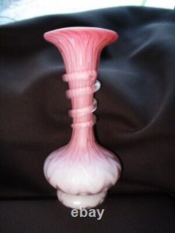 Vase Victorian Art Glass Mt Washington Pink Mother Of Pearl Zigzag & Ringed Neck