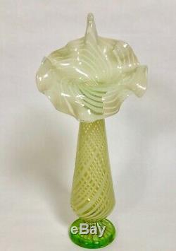 Vaseline Opalescent Glass Tall Jack In Pulpit Spiral Swirl Vase