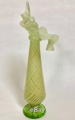 Vaseline Opalescent Glass Tall Jack In Pulpit Spiral Swirl Vase