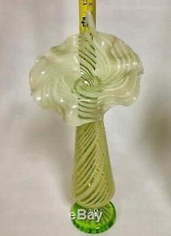 Vaseline Opalescent Glass Tall Jack In Pulpit Spiral Swirl Vase