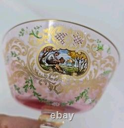 Venetian Enameled Figural Landscape Scene Pink Champagne / Sherbert Glass 6 #6