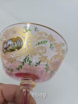 Venetian Enameled Figural Landscape Scene Pink Champagne / Sherbert Glass 6 #6