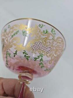 Venetian Enameled Figural Landscape Scene Pink Champagne / Sherbert Glass 6 #6