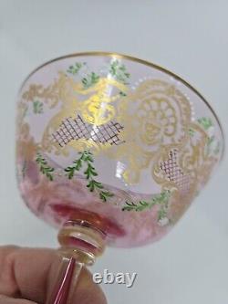 Venetian Enameled Figural Landscape Scene Pink Champagne / Sherbert Glass 6 #6