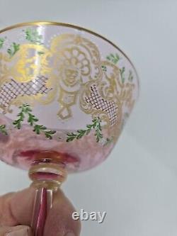 Venetian Enameled Figural Landscape Scene Pink Champagne / Sherbert Glass 6 #6