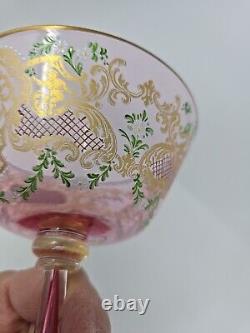 Venetian Enameled Figural Landscape Scene Pink Champagne / Sherbert Glass 6 #6