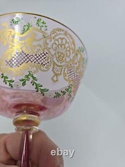 Venetian Enameled Figural Landscape Scene Pink Champagne / Sherbert Glass 6 #6