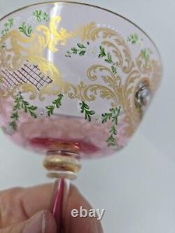 Venetian Enameled Figural Landscape Scene Pink Champagne / Sherbert Glass 6 #6