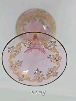 Venetian Enameled Figural Landscape Scene Pink Champagne / Sherbert Glass 6 #6