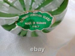 Venetian art glass green and white twisted ribbon pattern 4 inches tall