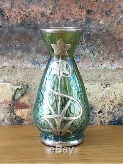 Very Rare Antique 1905 Miniature Johann Loetz Papillion Silver Overlay Vase