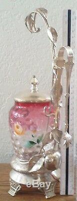 Vict FIGURAL FRUIT Art Glass Amberina Cranberry Thumbprint Enamel Pickle Castor