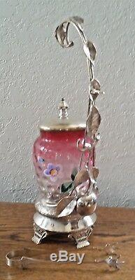 Vict FIGURAL FRUIT Art Glass Amberina Cranberry Thumbprint Enamel Pickle Castor