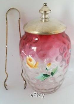 Vict FIGURAL FRUIT Art Glass Amberina Cranberry Thumbprint Enamel Pickle Castor