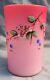 Victorian 1880's Pink Cased Satin Art Glass Enamel Floral Decorated Tumbler B