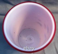 Victorian 1880's Pink Cased Satin Art Glass Enamel Floral Decorated Tumbler B