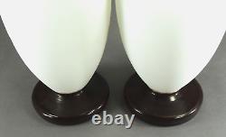 =Victorian 19th/20th c. Bristol Glass Vases Pair of Opaque White w. Painted Ivy