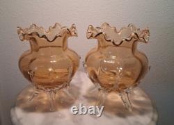 Victorian Amber Art Glass Footed Posy Vases