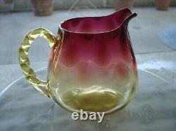 Victorian Amberina Art Glass Jug Twisted Rope Handle