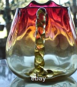 Victorian Amberina Art Glass Jug Twisted Rope Handle