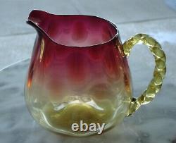 Victorian Amberina Art Glass Jug Twisted Rope Handle