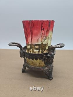 Victorian Antique Amberina Glass Optic Dot Vase or Celery With Frame/Stand Victorian Antique Amberina Glass Optic Dot Vase or Celery With Frame/Stand