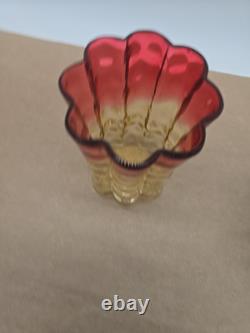 Victorian Antique Amberina Glass Optic Dot Vase or Celery With Frame/Stand Victorian Antique Amberina Glass Optic Dot Vase or Celery With Frame/Stand